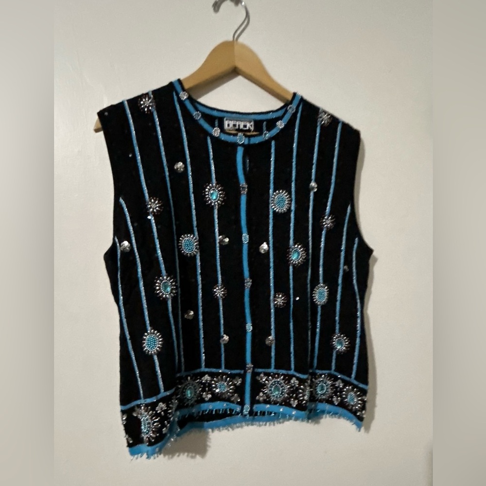Vintage Berek Black and Blue Embellished Cardigan